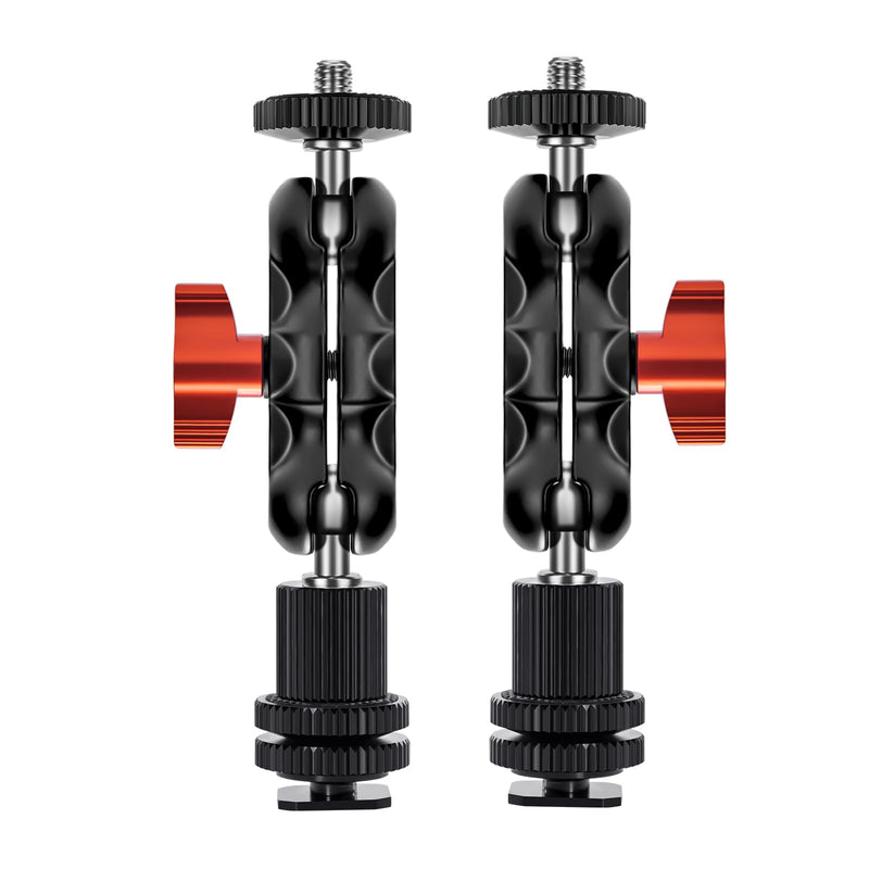 Mini Magic Arm Multi-Function Double Ball Head with Cold Shoe Mount and 1/4’’-20 Screw for Monitor, LED Light, Microphone, Max Load up to 2kg/4.4lb - 2 Pieces