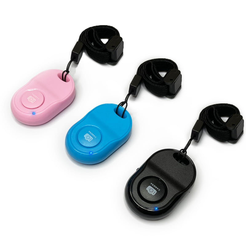 Wireless Smartphone Camera Remote Control (3 Pack) for Photos & Videos, Bluetooth Remote Shutter for iPhone/Android/iPad/Tablets with Adjustable Wrist Strap,Selfie Clicker for Photos & Videos. Blue-Pink-Black