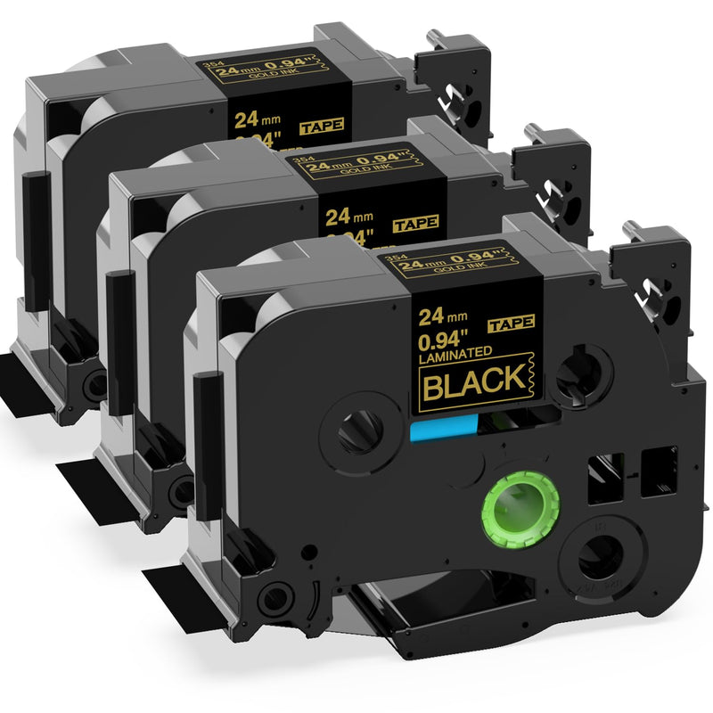 [AUSTRALIA] - Label KINGDOM 24mm Gold on Black Label Tape Replacement for Brother P-Touch TZe-354 TZe354 1 Inch TZe Tape 24mm 0.94 Laminated Black Compatible with Brother Ptouch PTD600 PTP700 PTP750W PT2730, 3-Pack 24mm (1") 