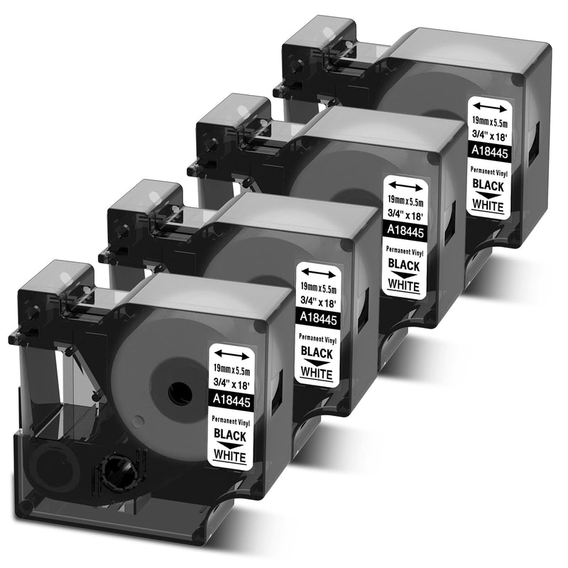 Rhino 5200 Label Tape Compatible with Dymo 18445 Permanent Vinyl Tape 3/4 Inch Industrial Rhino Labels, Work for Rhino 4200, 5000, 5200, 6000 Label Maker Refills, 4 Pack 3/4 Inch(19mm) Black on White