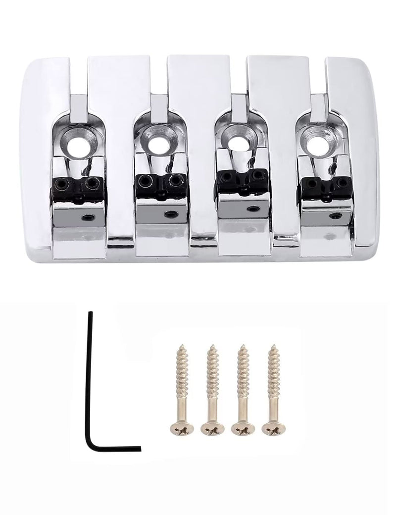 4 string Bass Bridge Adjustable Saddles Tailpiece Top Load with Screws for Electric Jazz Bass P Bass Parts Chrome.