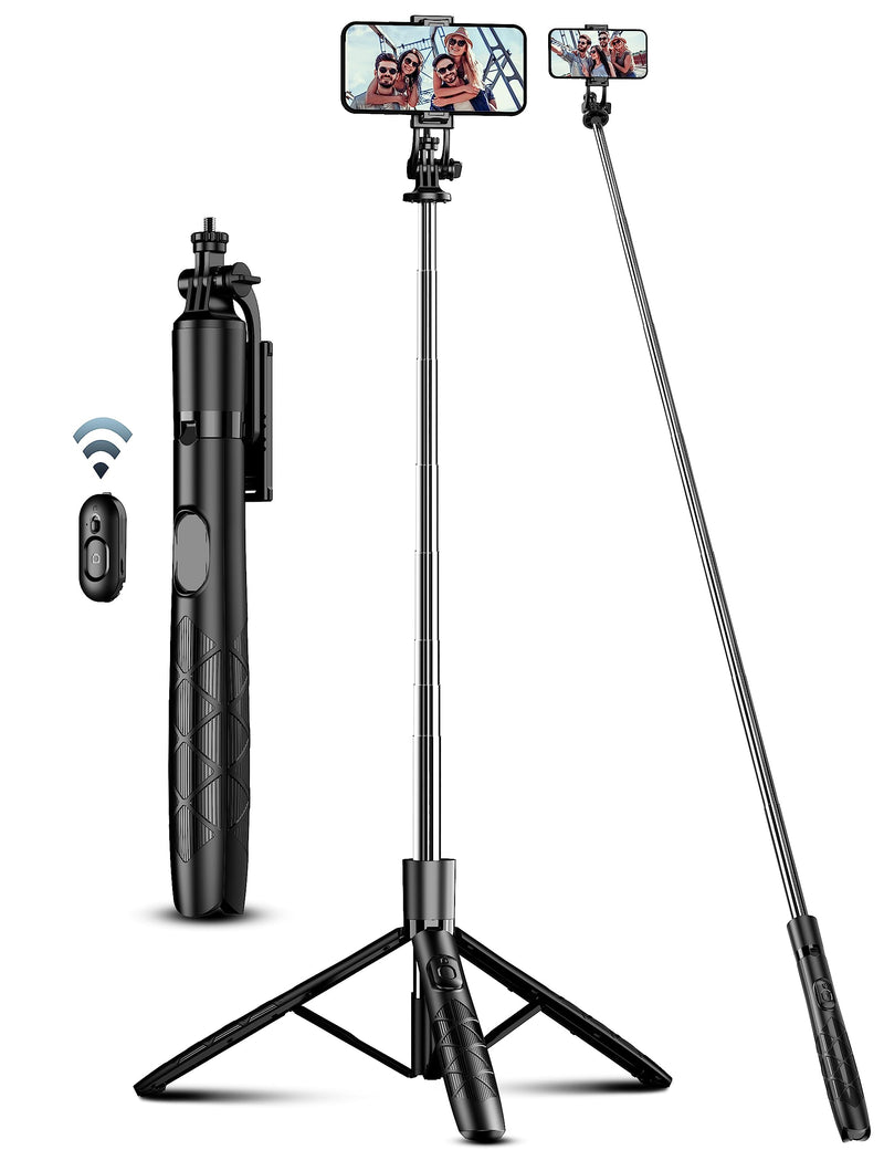 71" Phone Tripod & Selfie Stick, All in One Extendable Cell Phone Tripod with Wireless Remote, Tripod Stand for iPhone & Travel Tripod 360° Rotation Compatible with iPhone Android Phone, Camera Black