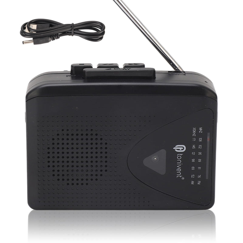 Portable Cassette Player, FM AM Radio Stereo Cassette to MP3 Converter Tape Player, Vintage Cassette Tape Player with Big Speaker 3.5mm Earphone Jack (Black) Black