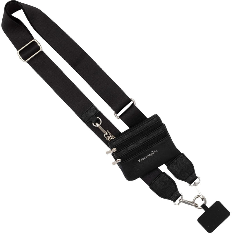 Save the Girls Clip & Go Phone Lanyard Crossbody Strap with Wallet, Black | Crossbody Cell Phone Lanyard Strap with Zippered Wallet Pouch. Adjustable, Anti-Theft Hands-Free Phone Holder for Women. Black - Black Pouch