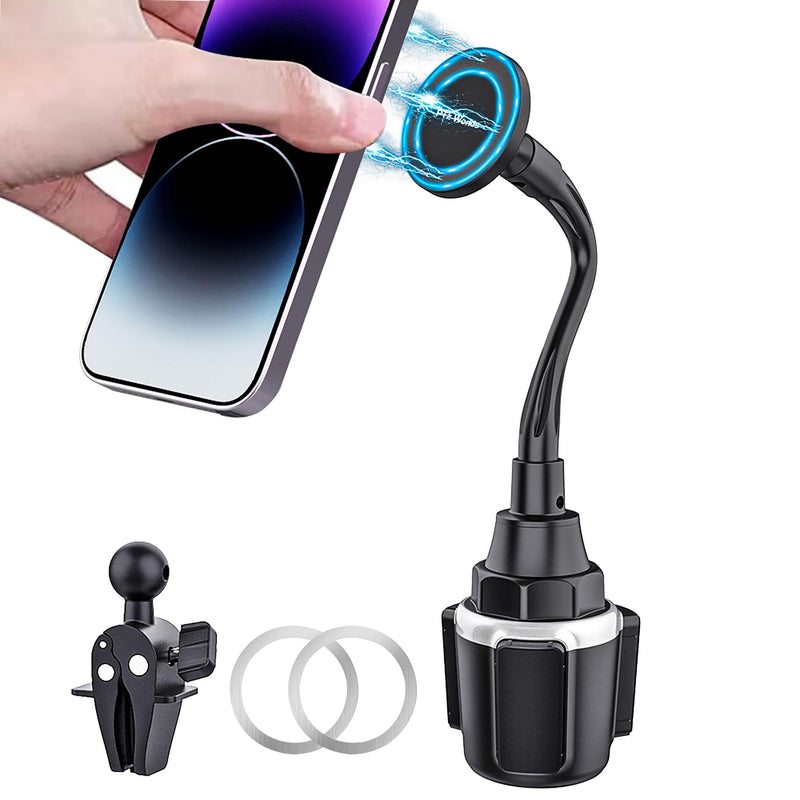 Cup Phone Holder for Car, Magnetic – Compatible with MagSafe, Secure Magnetic Mount, Stability-Enhanced Expandable Base, Flexible Reinforced Gooseneck, Works with iPhone, Galaxy, Pixel [Not Charger] Car Cup Holder