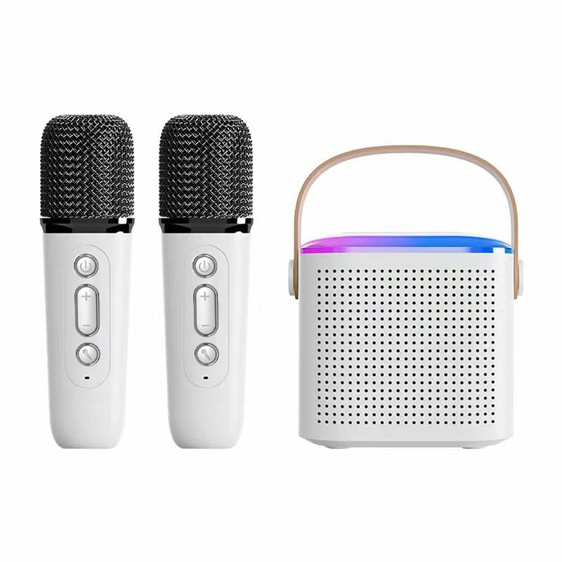 Wireless Bluetooth Karaoke Microphone for All Smartphones, Portable Bluetooth Karaoke Speaker with 2 Wireless handheled Microphones for Home Party, Birthday Gifts for Girls Boys Kids Adults (White)