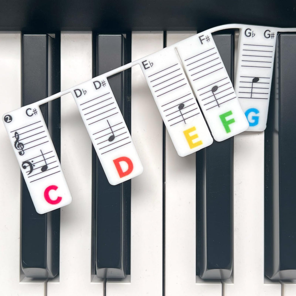 Piano Note Strips with Black Keys, Fit 88/76 Key Piano Keyboard Learning, Removable Piano Key Stickers 88Key-Rainbow