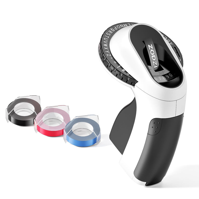 [AUSTRALIA] - Zodzi Embossing Label Maker Machine with Tapes, Embosser Handheld Label Machine, Vintage Label Maker Embossed Labeler with 3 Rolls Emboss Tapes for Home DIY Crafting - Black 