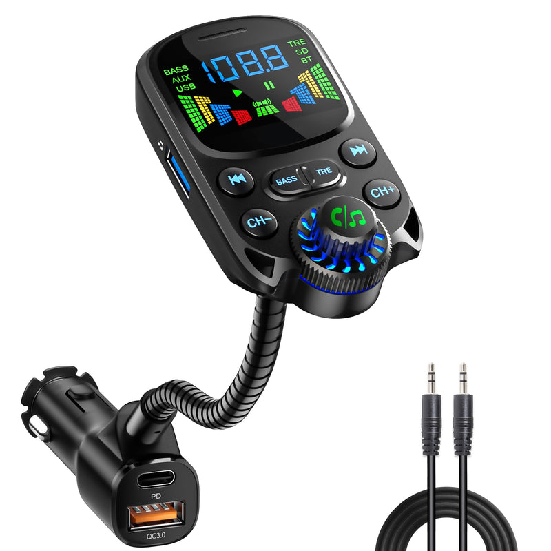 [AUSTRALIA] - Bluetooth 5.3 FM Transmitter for Car SOARUN Bluetooth Car Adapter PD30W & USB Port Fast Charge, HiFi Treble & Bass Player, 1.6" Display Hands-Free Calling Truck Radio with AUX Input/Output, TF Card Beige 