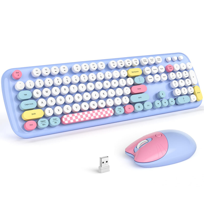 [AUSTRALIA] - Wireless Keyboard and Mouse Combo, 2.4G Retro Typewriter Wireless Keyboard with Number Pad and Cute Ambidextrous Wireless Mouse for Computer Laptop 