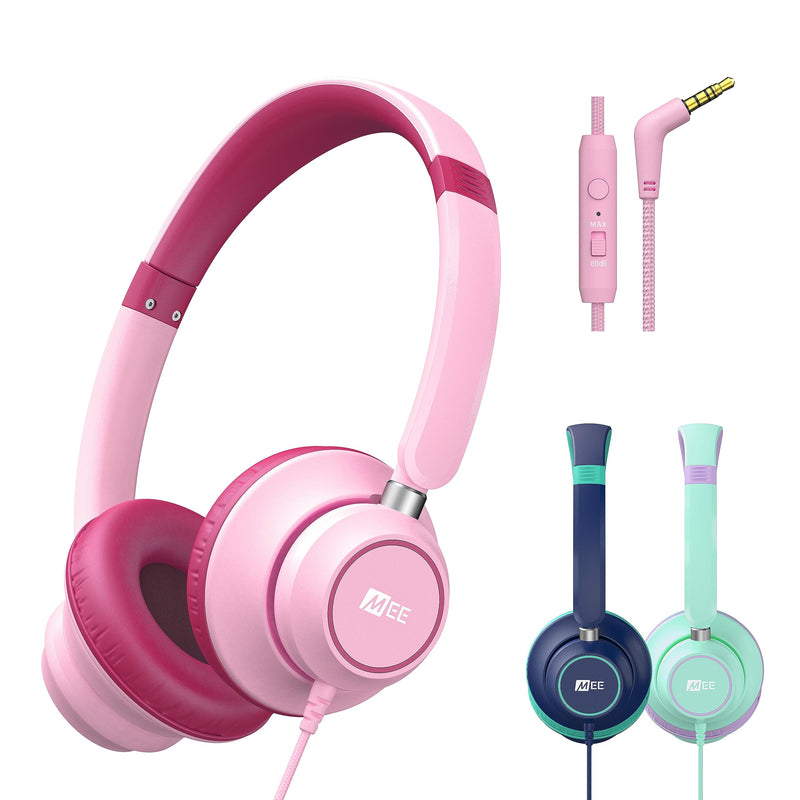 MEE audio KidJamz KJ45 Children’s Safe Listening Headphones with Volume Limiter & Microphone, Adjustable On-Ear Kids Headset Wired w/ 3.5mm Jack for Online Learning/School/Travel/Tablet (Pink/Magenta) Pink