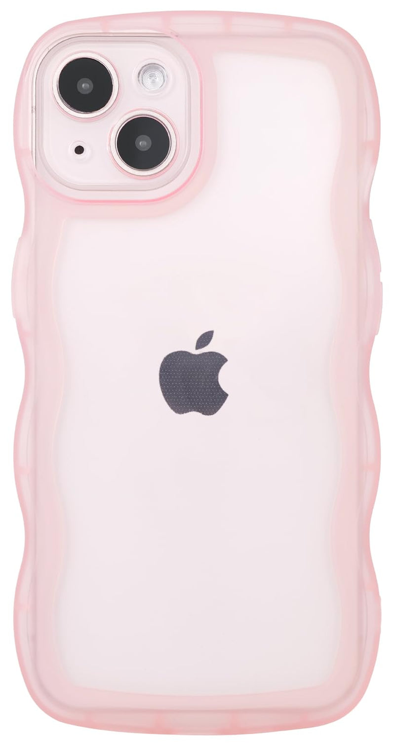 Compatible with iPhone 13 Case 6.1" 2021, Cute Kawaii Curly Wave Frame Shape Soft Silicone Shockproof Protective Phone Cover for Women Girls, Clear/Pink
