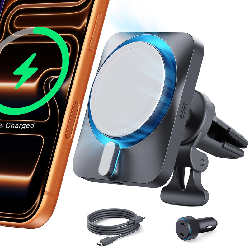 ESR for 15W MagSafe Car Mount Charger w/CryoBoost, Made for Apple-Certified | Magnetic Wireless Car Phone Charging for iPhone 17/16/15/14/13/12, S26/S25, Fast Charging, Cooling