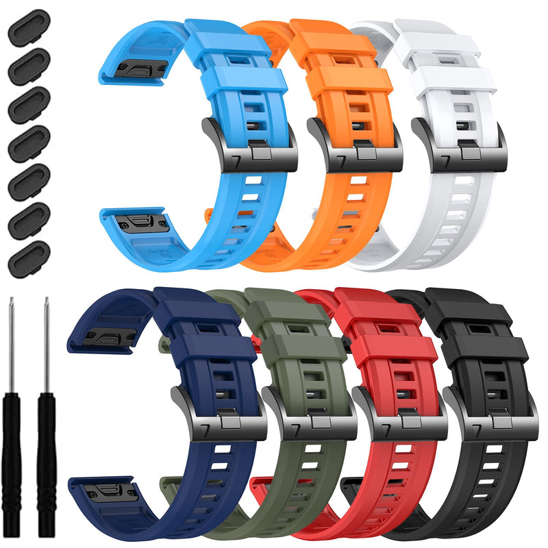 EZMVZKU 22mm Quickfit Sport Band for Garmin Fenix 8/8Pro 47mm/Fenix 7/7 Pro/6/6 Pro/5 Plus,Silicone Watchband Strap for Forerunner 970 965 955/Approach S70/quatix 8/tactix 8 47mm/Descent G2/G1 Solar 7pack1（SC)
