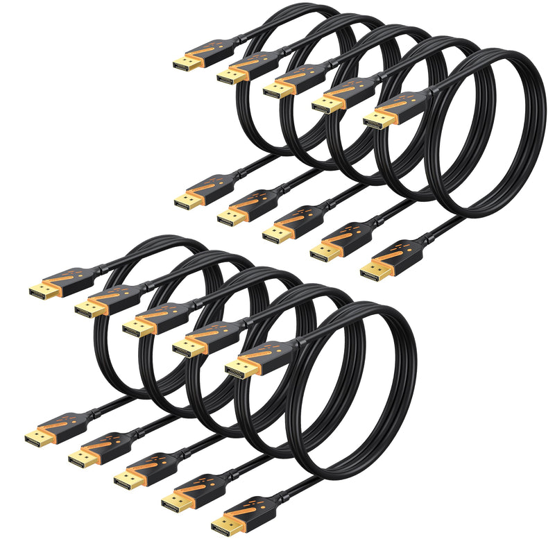 DisplayPort 1.2 Cable, 3FT, 10-Pack, 4K@60Hz, 2K@165Hz | Orange-Accent Design, Gold-plated, 21.6Gbps, 3D & HDR, FreeSync/G-Sync, For Gaming Monitor, PC, TV, Graphics Card, Laptop
