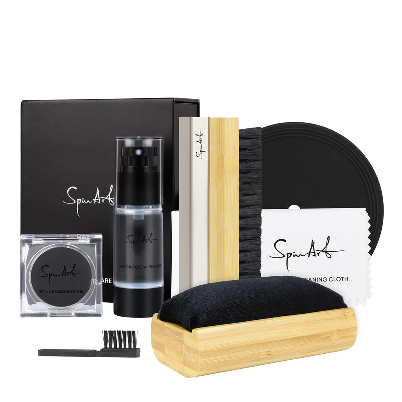 SpinArt Vinyl Record Cleaner Vinyl Record Cleaning Kit 8 -in-1,Includes Soft Velvet & Record Brushes, LP Cleaning Solution, Turntable Stylus Gel, Microfiber Cloth, Label Protector & Storage Box
