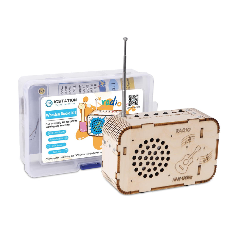 FM Radio Kit, Icstation DIY Wooden Radio Kit Assembly Projects for Adults FM 88-108MHZ Radio with Battery Assembly Kit for School Student STEM Learning Teaching