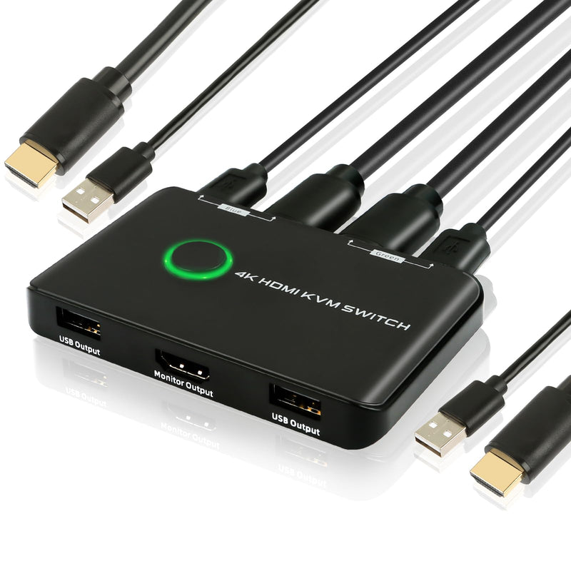 [AUSTRALIA] - 4K@60Hz KVM Switch HDMI 2 Port, HDMI USB Switch for 2 PCs,Sharing Mouse, Keyboard and a Ultra HD Monitor, Including 2 HDMI Cables and 2 USB Cables 