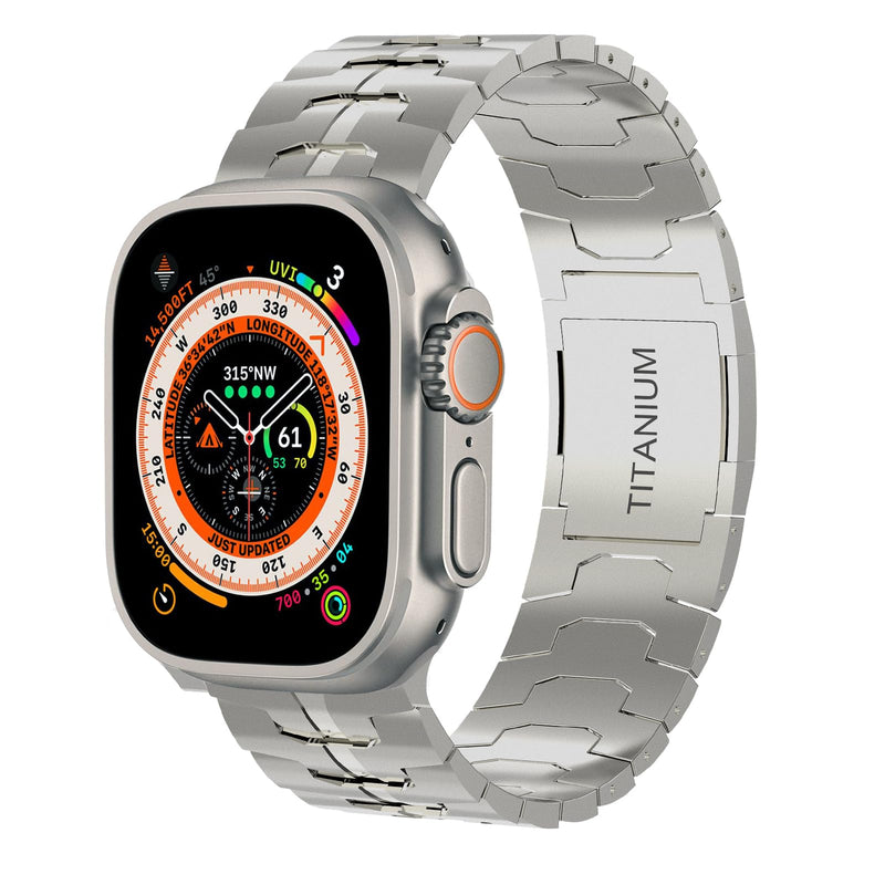 Band for Apple Watch, Titanium Metal Band 49/45/44/42mm for Apple Watch Ultra 2 /Series 9/8/7/6/5/SE, Wider Band for Men grey
