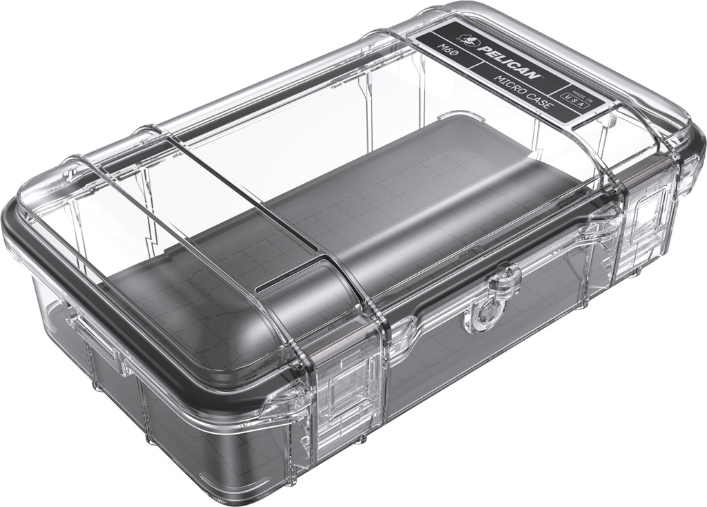 Pelican M60 Micro Case - Waterproof Case (Dry Box, Field Box) for iPhone, GoPro, Camera, Camping, Fishing, Hiking, Kayak, Beach and more (Black/Clear) Black/Clear