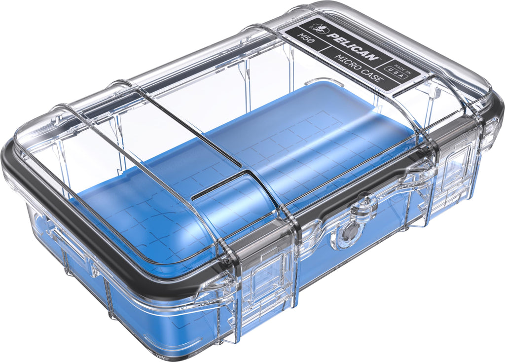 Pelican M50 Micro Case - Waterproof Case (Dry Box, Field Box) for iPhone, GoPro, Camera, Camping, Fishing, Hiking, Kayak, Beach and More (Blue/Clear) Blue/Clear