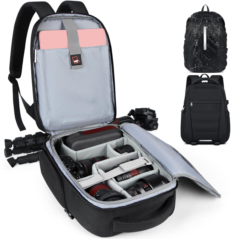 SDYSM Camera Bag Backpack Professional for DSLR SLR Mirrorless Camera Waterproof Laptop Back Pack 14 Inch with Rain Cover Anti Theft Travel Case Large Capacity Photography Backpack Black | 14 Inch Waterproof Camera Laptop Backpack with Rain Cover Anti ...