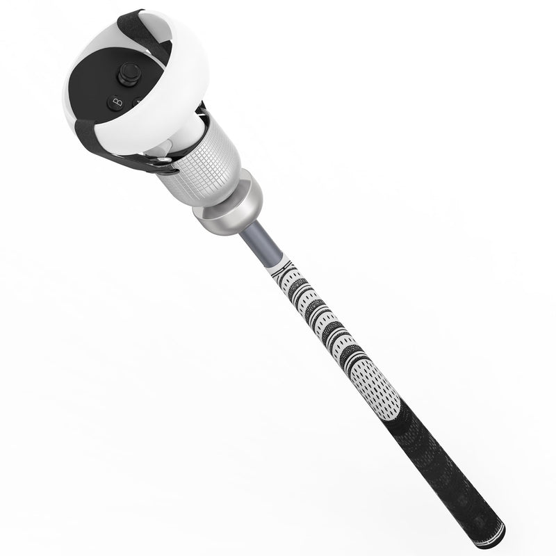 Weighted VR Golf Club Attachment for Meta/Oculus Quest 2 | Aluminum Quest 2 Golf Club Handle with Realistic Grip, Two Straps Included, Silver
