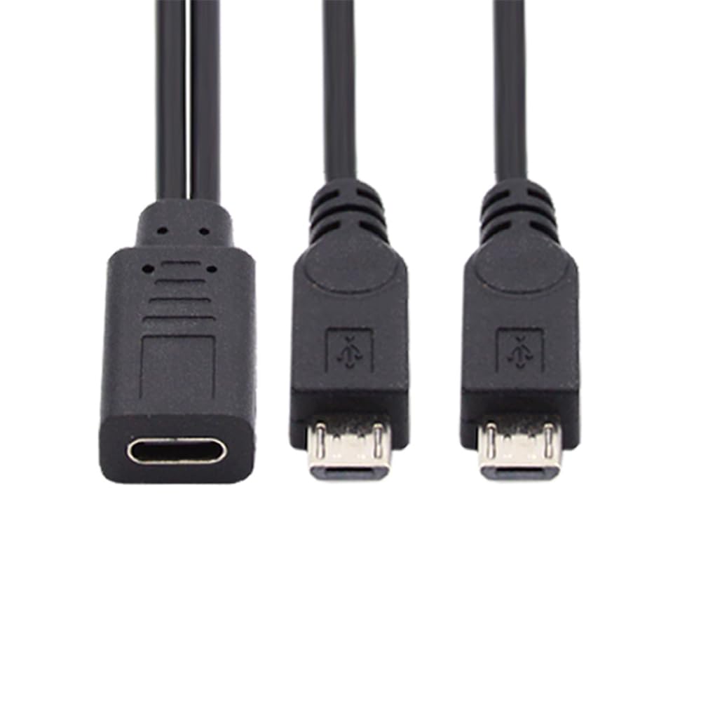 xiwai DC 5V Type-C USB-C Female to Dual Micro USB 5Pin Male Splitter Extension Charge Cable USB-C to MicroUSB Male+MicroUSB Male