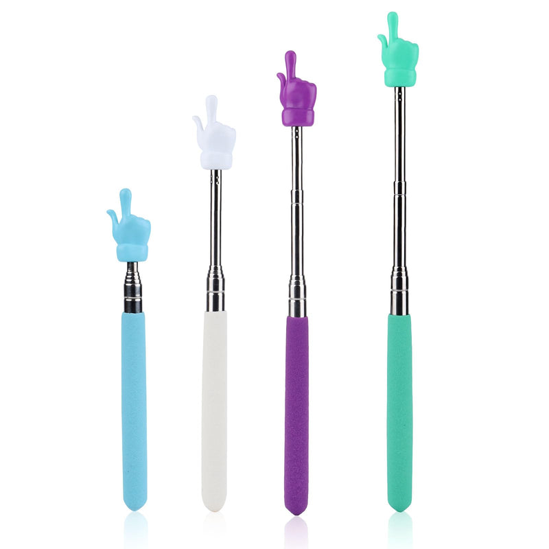 4pcs Telescopic Teachers Finger Pointer, Retractable Mini Hand Teaching Stick for Classroom Presentation Whiteboard Extendable Pointing Stick for Teachers Speakers (4 Colors)