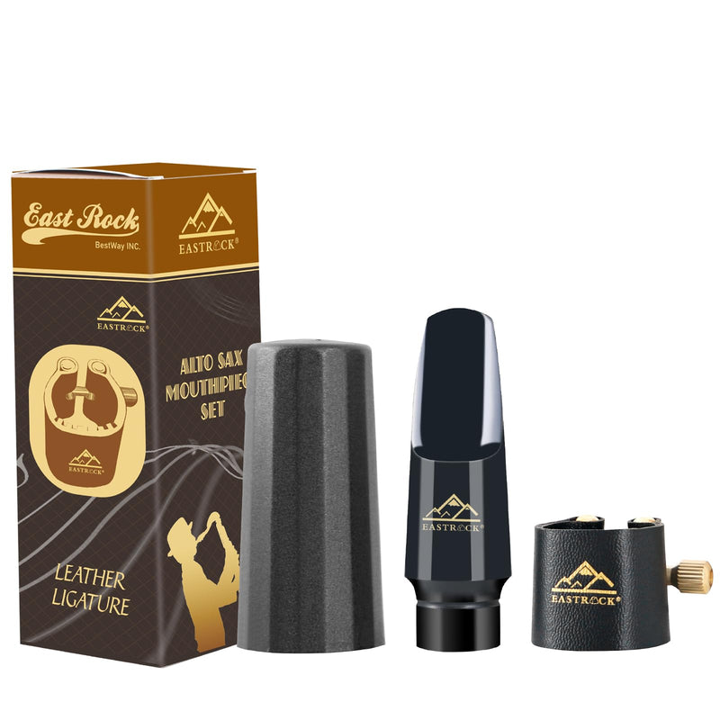 EASTROCK Alto Saxophone Mouthpiece Kit includes Leather Ligature, Plastic Cap, Professional Alto Sax Mouthpiece, Musical Instruments Accessory for Beginner/Student/Musician KIT 1