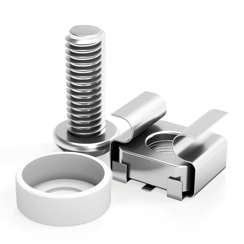 M6 x 16mm Rack Mount Cage Nuts, Screws and Washers for Rack Mount Server Cabinet, Rack Mount Server Shelves, Routers, 50 PACK Rack Mount Screws and Square Insert Nuts, Self-Locking Cable Ties for Free Silver
