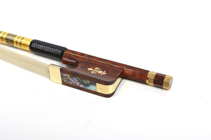 4/4 full Size Cello Bow Snakewood with Ebony Frog with Exquisite shell metal decorations Natural Horsehair Well Balanced