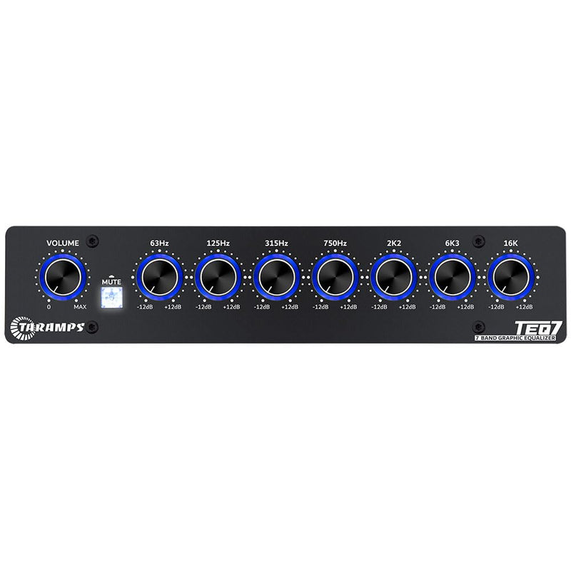 Taramp's TEQ 7 Stereo 7-Band Graphic Equalizer RCA Input 2 Channels HPF and LPF Filters Mute Function Car Audio Mixer Equalizer EQ, Best Control for Car, Boat, Motorcycle - TEQ7 Blue