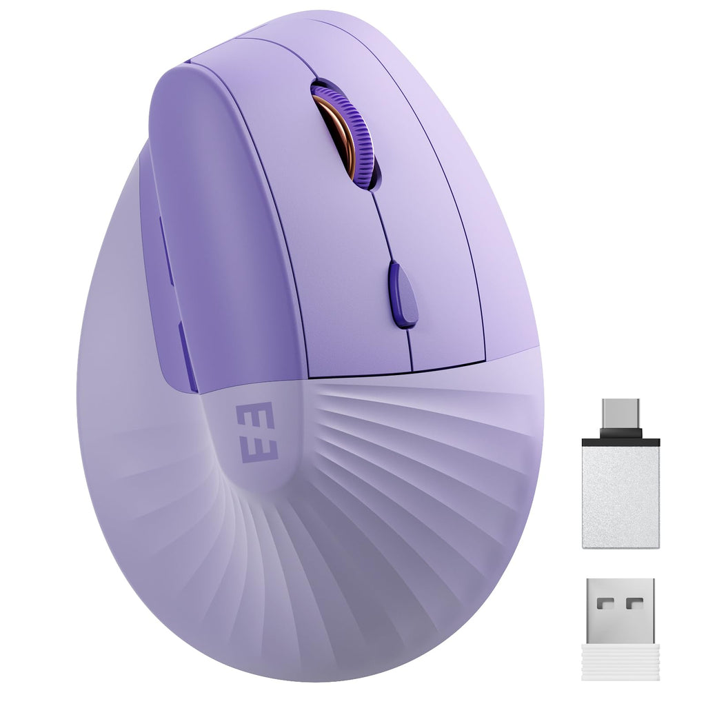 seenda Vertical Ergonomic Mouse, Type C Rechargeable Wireless Mouse with USB & Type C 2 in 1 Receiver,Quiet Ergo Mouse for Notebook, Laptop, Desktop, PC, MacBook and All Type C Device - Purple