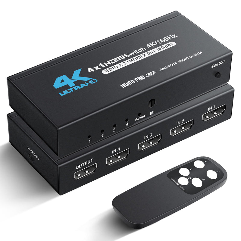 [AUSTRALIA] - NEWCARE 4K@60Hz HDMI Switch 4 in 1 Out with Type-C Charging Cable (4x1 4k@60Hz with Remote) 4x1 4k@60Hz with remote 