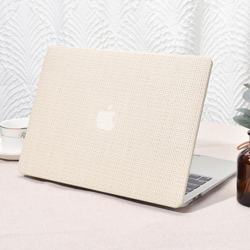 Seorsok Compatible with MacBook Air 13 Inch Case2022 2021 2020 2019 2018 Release A1932 A2179 M1 A2337 Touch ID,Elegant Leather Plastic Hard Shell Case Transparent Keyboard Cover,Beige Woven Fabric Air 13(A1932 A2179 M1 A2337) Beige