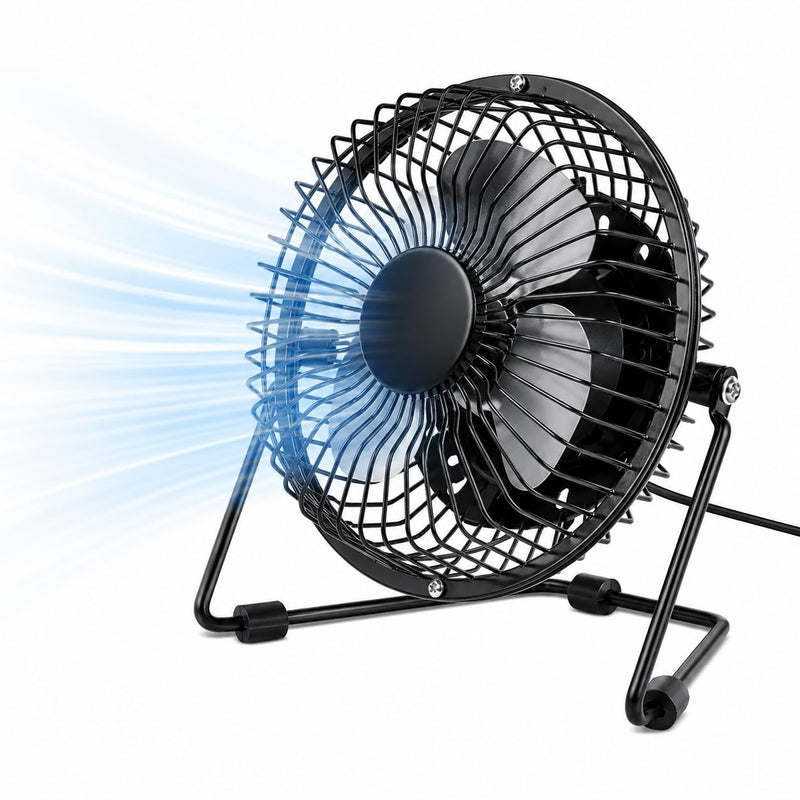 ULTECHNOVO USB LED Clock Fan with Real-Time Temperature Display, 6.5 Inch Quiet Brushless Motor Mini Desktop Cooling Fan, 360° Rotation Metal Frame Portable for Office Computer Desk, Dorm (Black)
