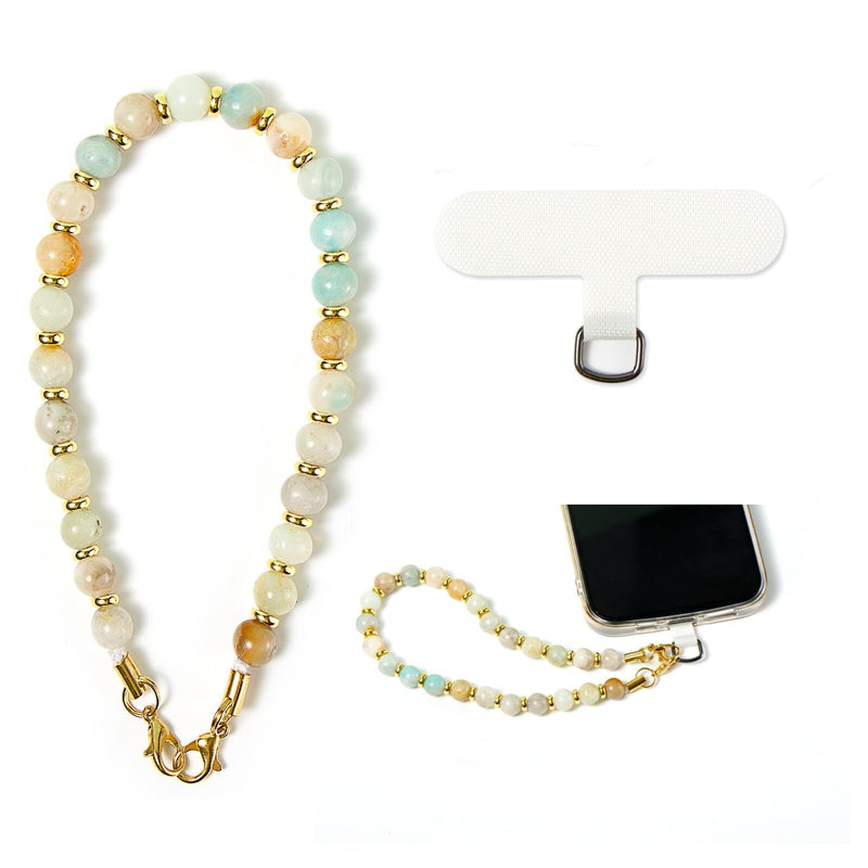 Phone Charm with Beaded Marble, Cell Phone Lanyard with Tether Tab, Phone Chain Strap, Hands-Free Wrist Strap, Phone Strap for Women Compatible with iPhone 14 Pro Max/ 13 Pro Max/ 12 Pro Max/(Green) Green Natural Stone