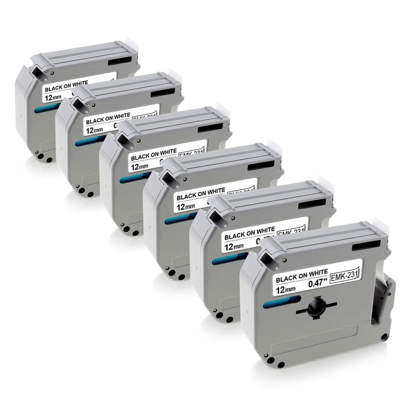 [AUSTRALIA] - 6-Pack M-K231 M Tape Compatible Label Tape Replacement for Brother P-Touch M231 MK231 M-231 M-K231S 12mm 0.47'' White Work with Brother Ptouch PT-65 PT-M95 PT-90 PT-70 PT-80 PT-70BM PT-45 Label Maker 