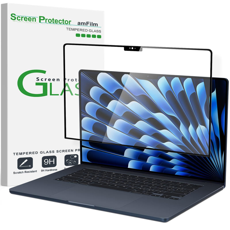 amFilm Designed for MacBook Air 15-Inch (M3 Chip/M2 Chip, 2023-2024 Released) Tempered Glass Screen Protector [Zero Bubbles][9H Hardness][ Anti-Scratch][ Anti-Fingerprint], 1 Pack 15.3 inch