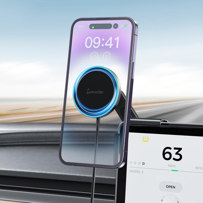 Tesla Phone Mount Wireless Charging for MagSafe, Magnetic Tesla Phone Holder for Tesla Model 3 Model Y, Tesla Model 3/Y Accessories 2023 Fits All Phones