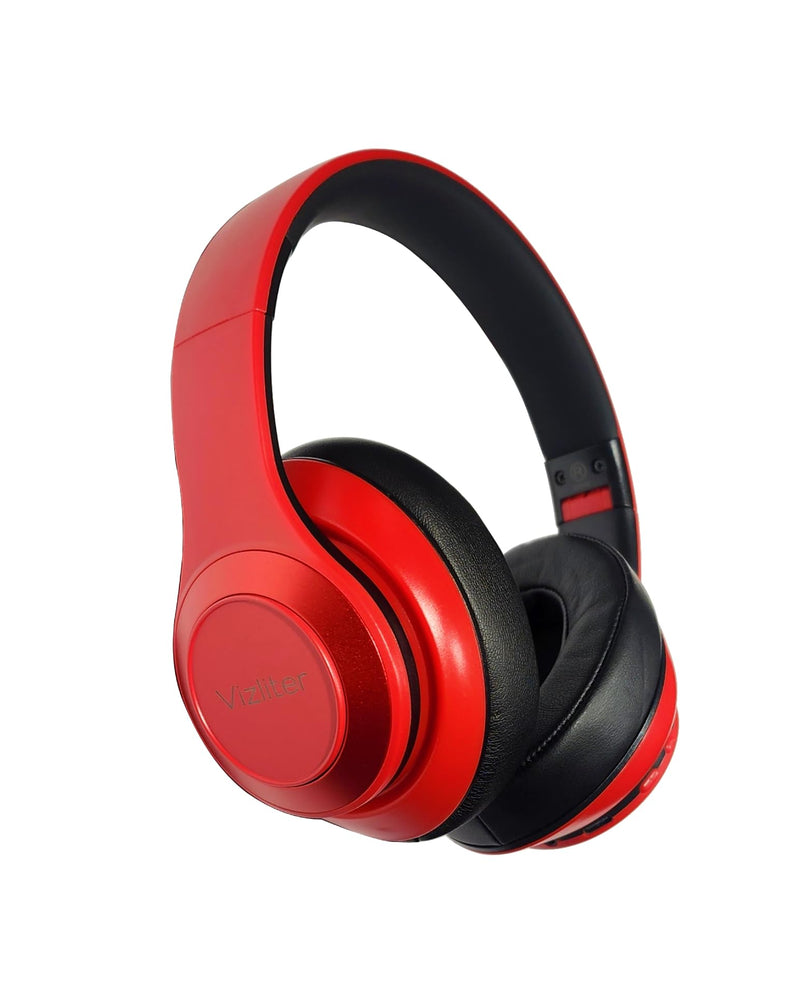 Vizliter Bluetooth Headphones, TWS Deep Bass Wireless Over-Ear Headset 5.3 with Built-in Mic LED Lights, Noise Cancelling Audio Earphones (Red Black) Red Black