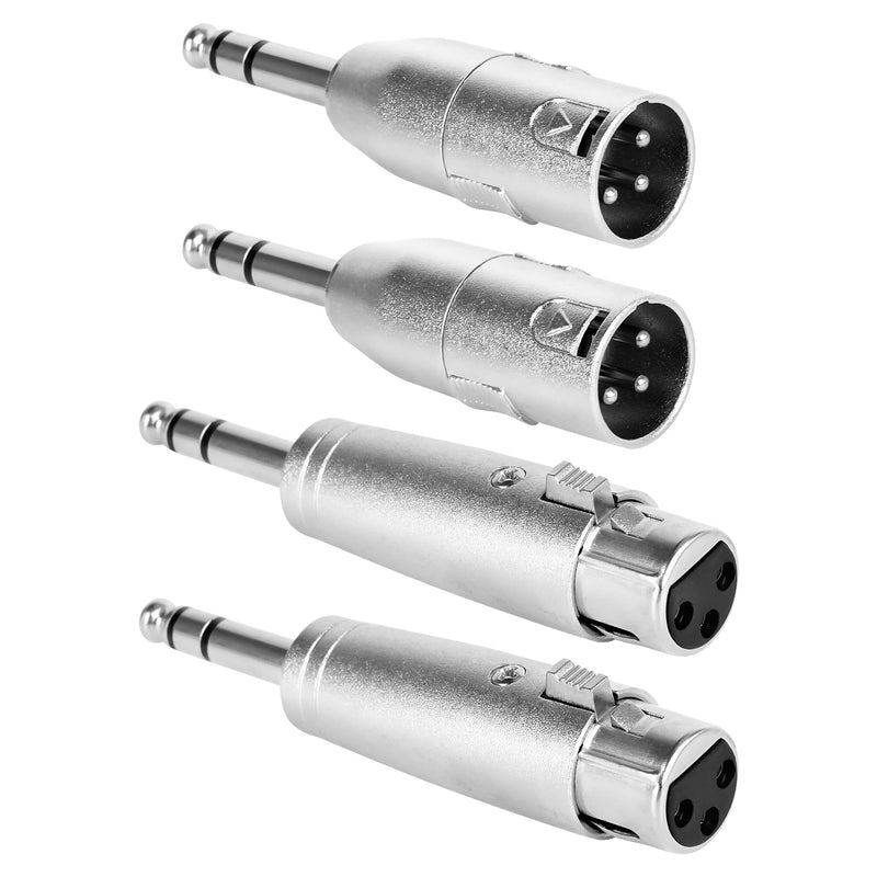 1/4" TRS to XLR Adapter 4 Pack, 1 Pair 6.35mm 1/4" Male to XLR Male Adapter and 1 Pair 6.35mm 1/4" Male to XLR Female Adapter, 1/4 Inch TRS to XLR Connector 6.35mm Male to XLR Male X2 & 6.35mm Male to XLR Female X2