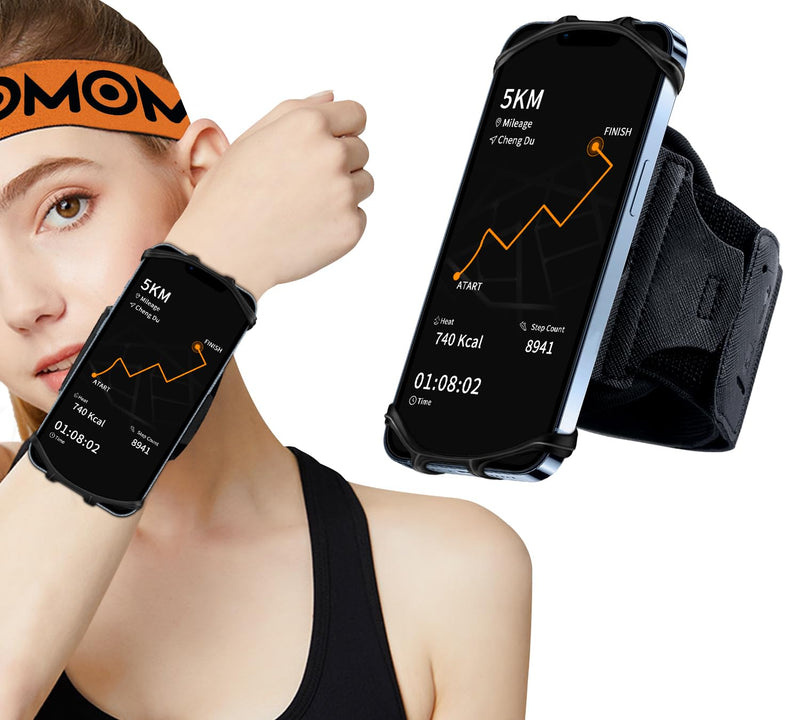 Wristband Phone Holder for Running,Forearm Armbands 360° Rotatable & Detachable Compatible with All 4.5-7 inch Cellphone for iPhone 15/14/Pro/ProMax/13/12/11/mini/XS/XR,for Workout Jogging Black