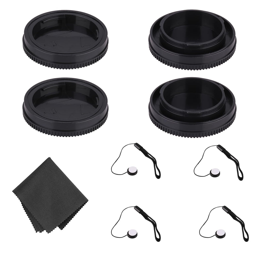 2 Pack NEWKS Body Cap and Rear Lens Cap Kit for Sony A6000 A6100 A6300 A6400 A6500 A6600 A7C A7IV A7III A7II A7& More Sony Camera & Lens,4PCS Lens Cap Keeper and Microfiber Cleaning Cloth Kit Included For Sony E Mount/NEX Camera Body