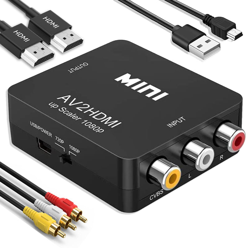 [AUSTRALIA] - RCA to HDMI Converter, RCA to HDMI Adapter, 1080P Mini RCA Composite CVBS AV to HDMI Video Audio Converter Adapter Support PAL/NTSC for N64 Wii PS2 PS3 Xbox VHS - with RCA and HDMI Cable RCA converter with RCA and HDMI cable 