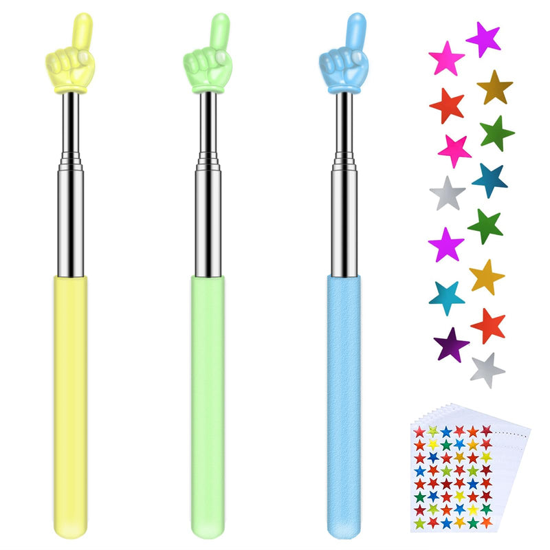 [AUSTRALIA] - Retractable Teacher Pointer for Classroom Kids Reading, Dumero Extendable Finger Pointer Stick for School, Collapsible Finger Pointing Stick, Long Telescoping Hand Pointer-3 Pack: Blue, Green, Yellow 