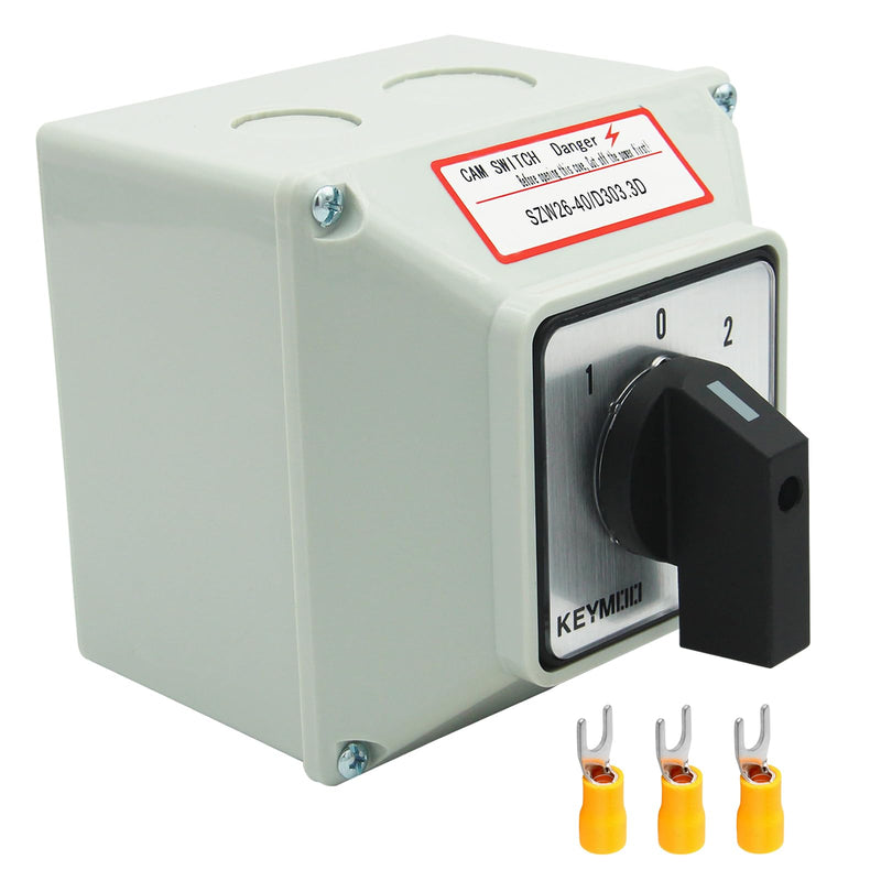[AUSTRALIA] - 40A Rotary Changeover Switch With Exterior Box, 3 Position 3 Phase 12 Terminals, Universal Selector With AWG 12-10 Yellow Terminals, Cam Box IP65 40/D303.3D 