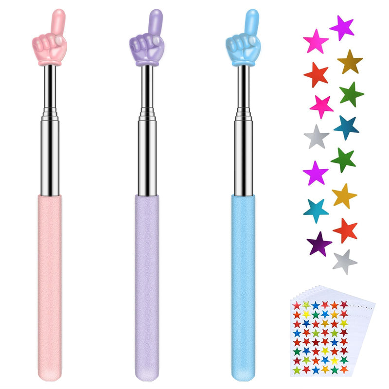 [AUSTRALIA] - Retractable Teacher Pointer for Classroom Kids Reading, Dumero Extendable Finger Pointer Stick for School, Collapsible Finger Pointing Stick, Long Telescoping Hand Pointer, -3 Pack: Blue, Pink, Purple 3 Pack: Blue, Pink, Purple 