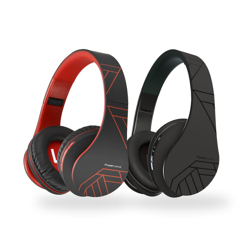 PowerLocus P2 Bundle - Wireless Headphones Over-Ear - 1pcs Black and 1pcs Black/Red
